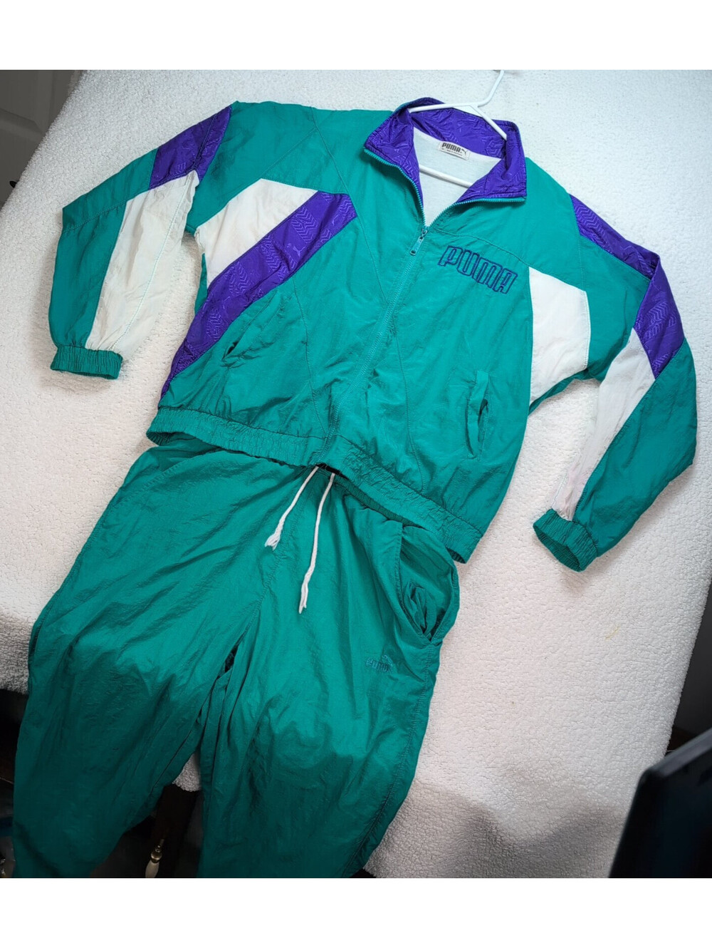 Vintage 90s Puma Tracksuit Mens M Teal Purple Colorblock Windbreaker Set RARE
